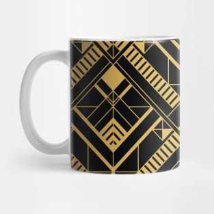 Thick Heavy Black and Gold Vintage Art Deco Geometric Square Pattern Mug